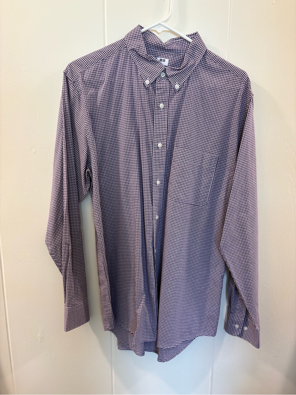 Uniqlo Men's Button-Down Check Shirt - Purple/White